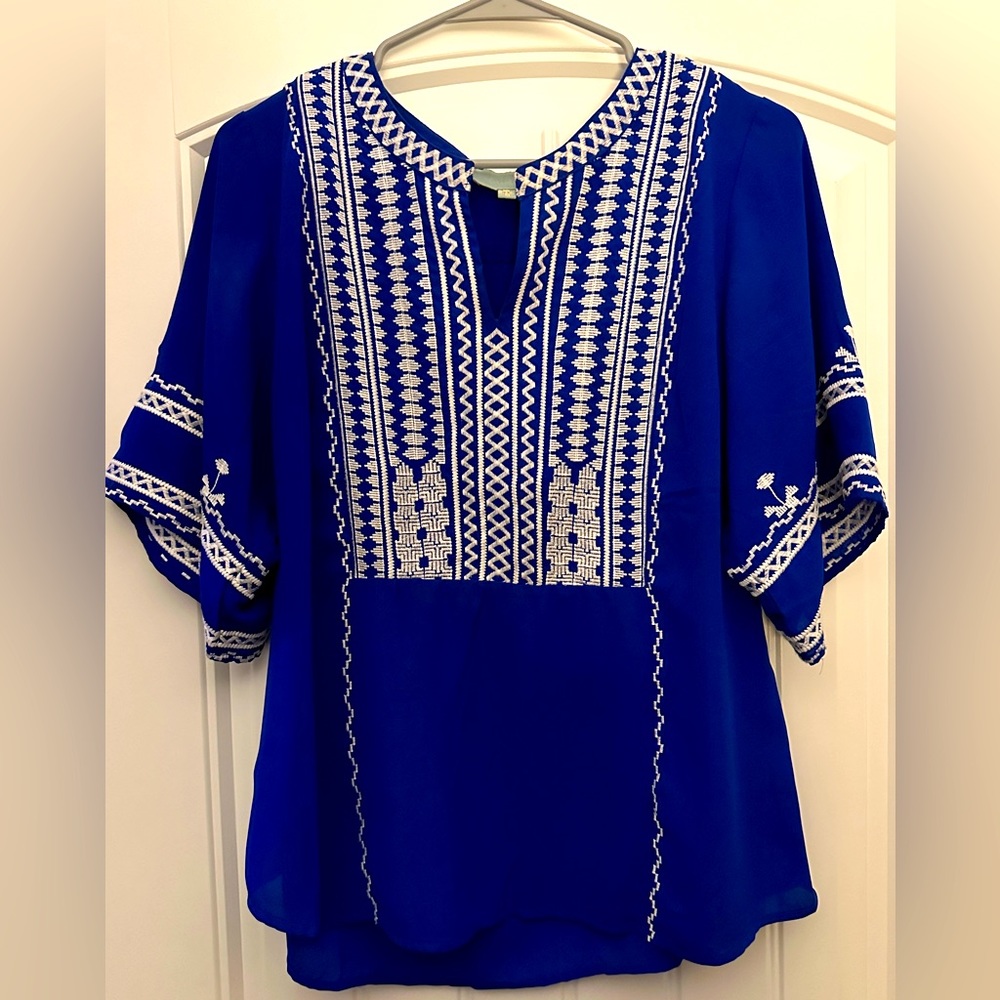 Bright blue and White Top